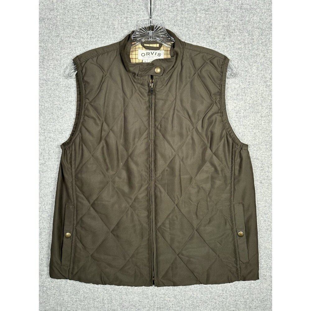 Orvis Size 10 Womens Quilted Vest Full Zip Olive Green Sleeveless Lightweight